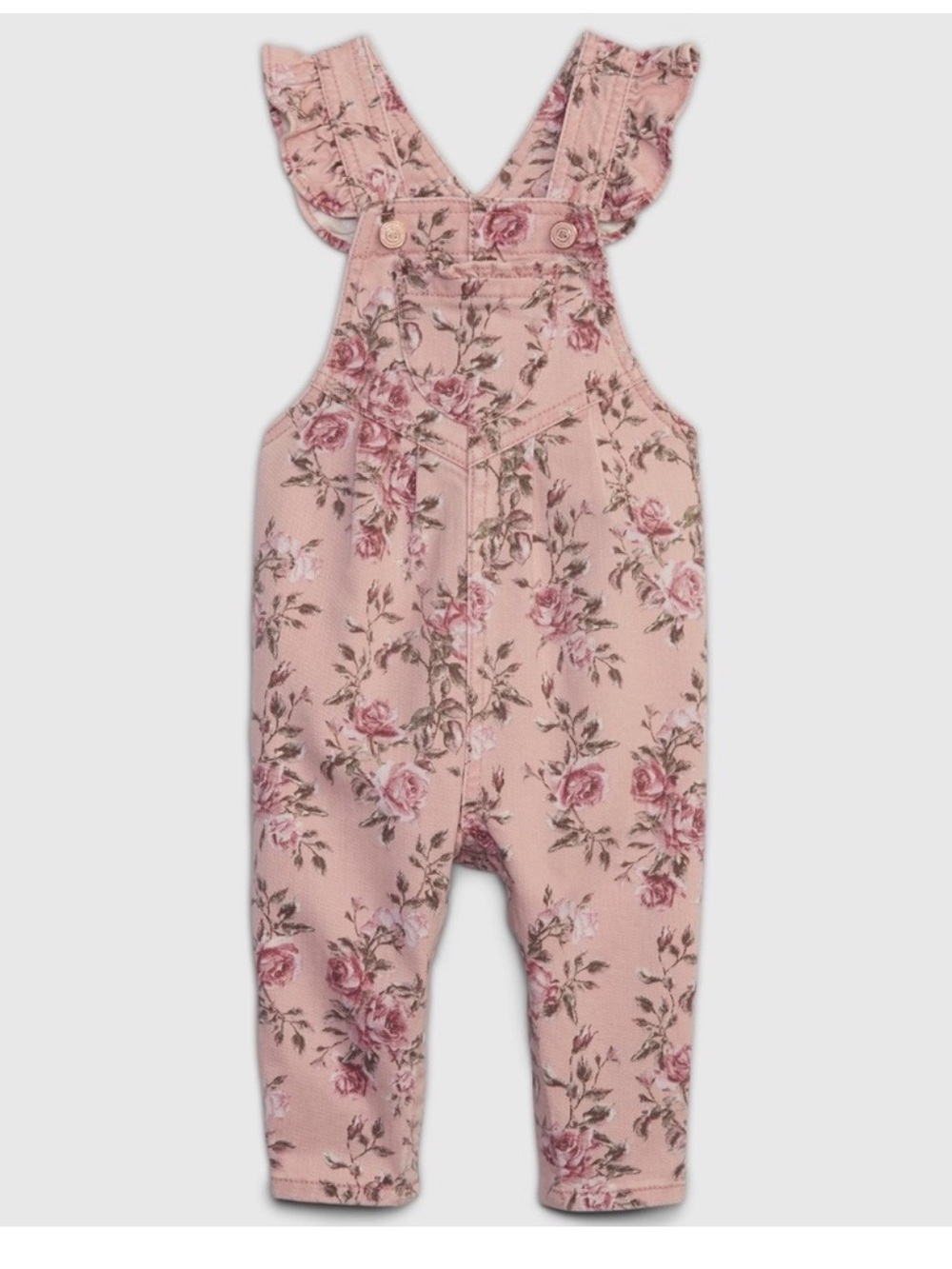 GAP Pink Floral Ruffle-Shoulder Overalls